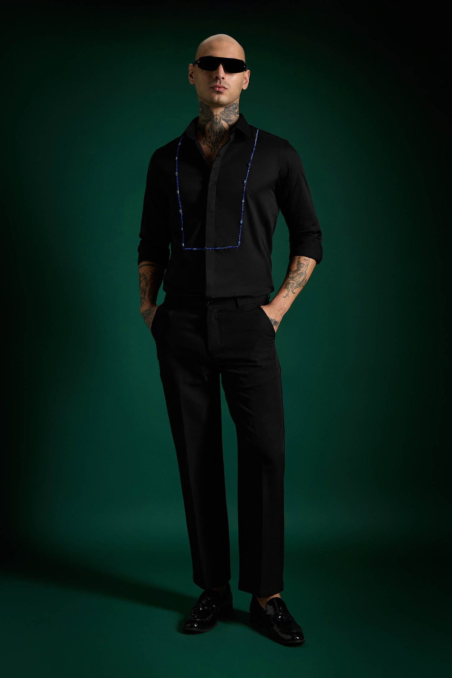 Forms- Hand Embroidered Designer Shirt - Black