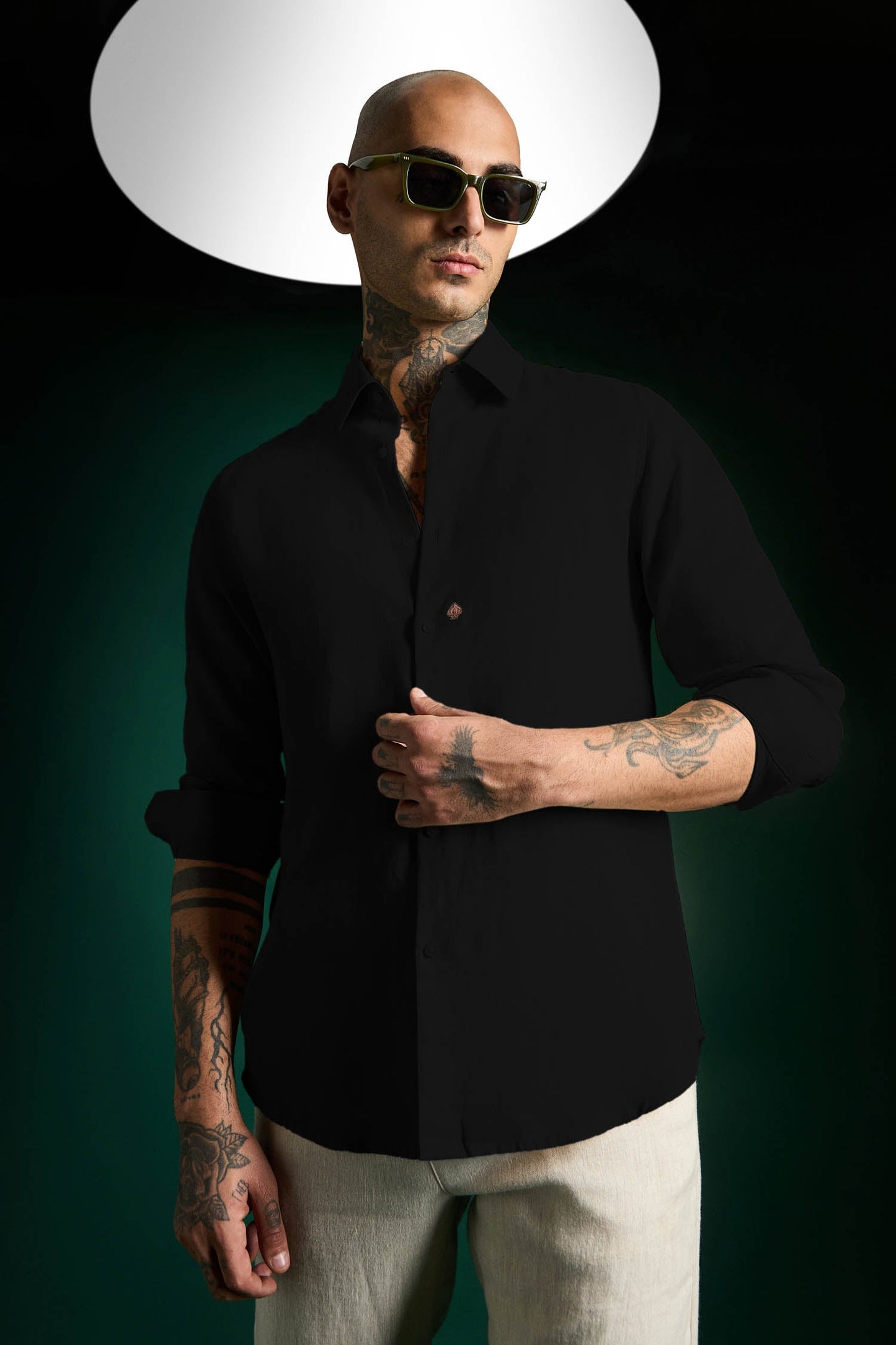 Spade Irish Linen Shirt - Black - Brown