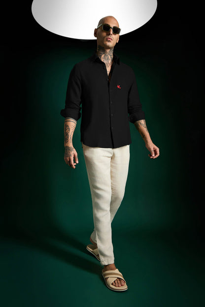 Bird Irish Linen Shirt - Black - Red
