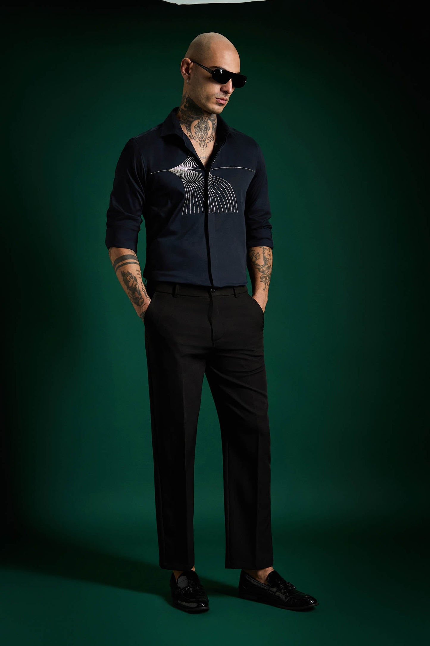Sparkler Hand Embroidered Designer Shirt - Navy