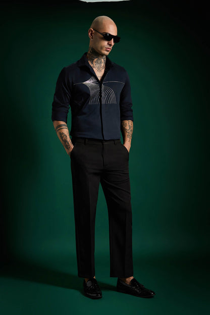 Sparkler Hand Embroidered Designer Shirt - Navy