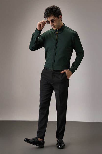 Floret - Hand Embroidered Designer Shirt - Bottle Green