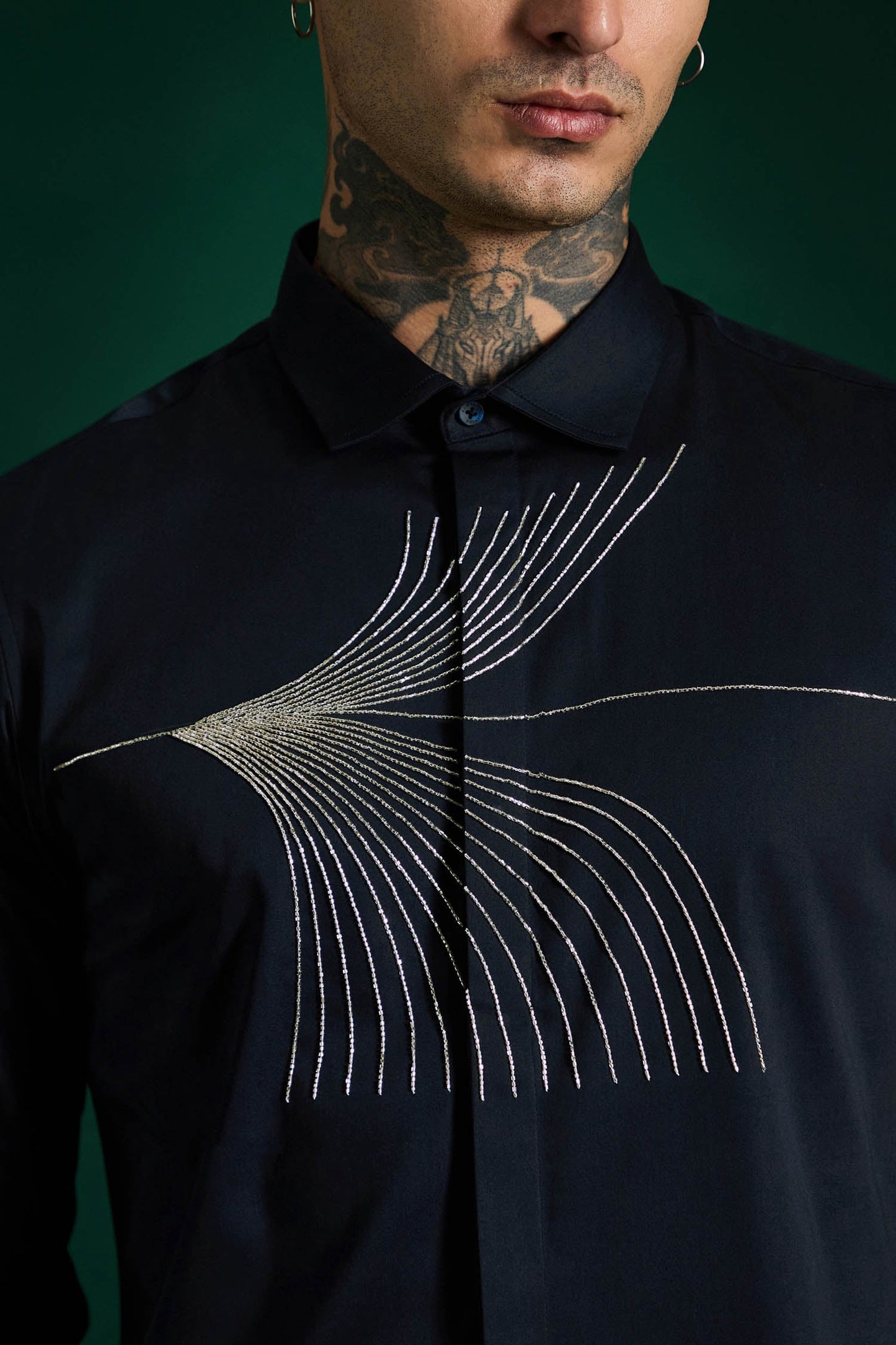 Sparkler Hand Embroidered Designer Shirt - Navy