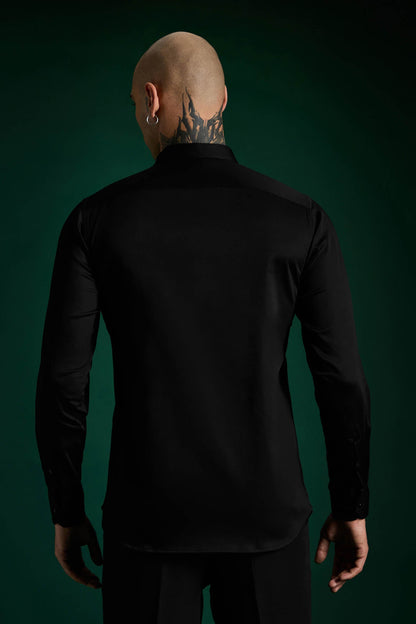 Heart Skull - Black Hand Embroidered Designer Shirt