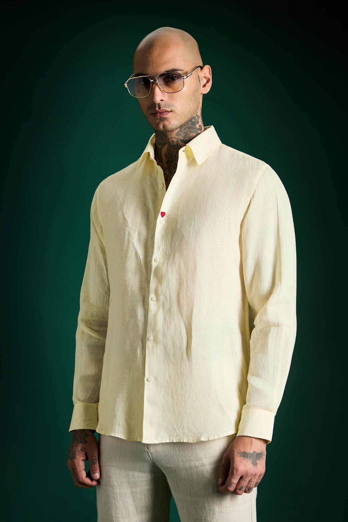 Heart Irish Linen Shirt - Mellow Yellow