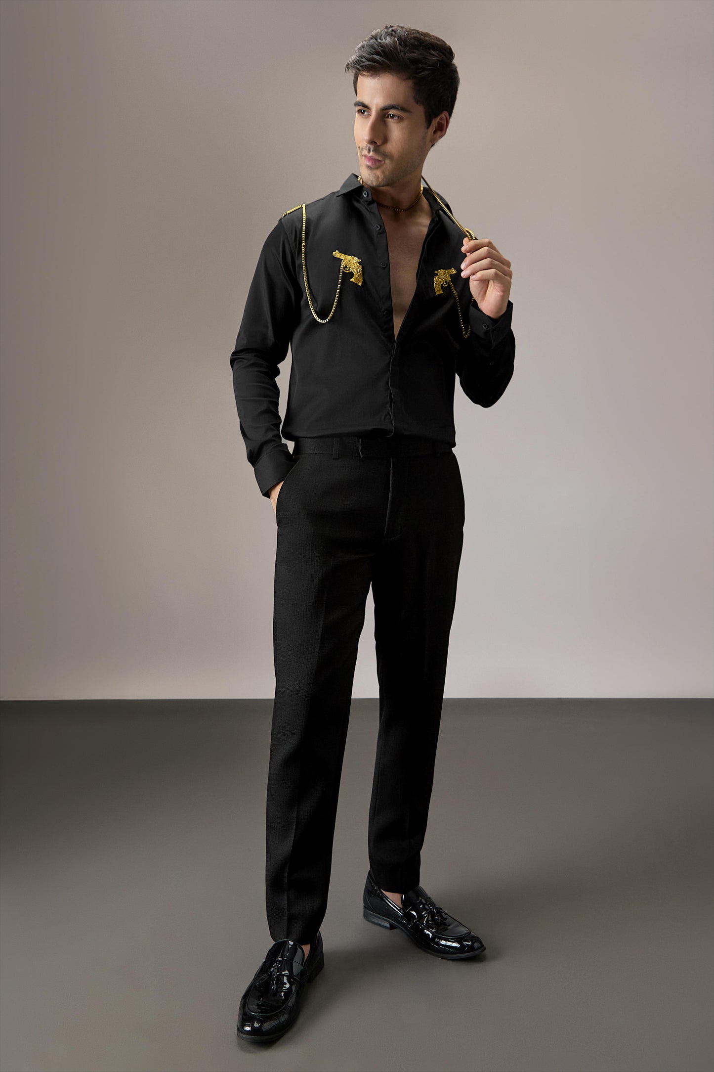 Revolver - Hand Embroidered Designer Shirt - Black