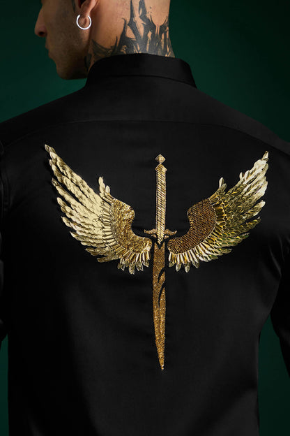Soar Hand Embroidered Designer Shirt - Black