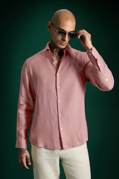 Irish Linen Shirt - Salmon Pink