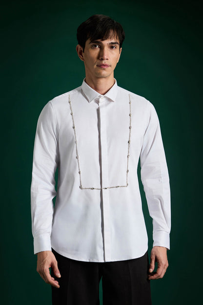 Forms- Hand Embroidered Designer Shirt - White