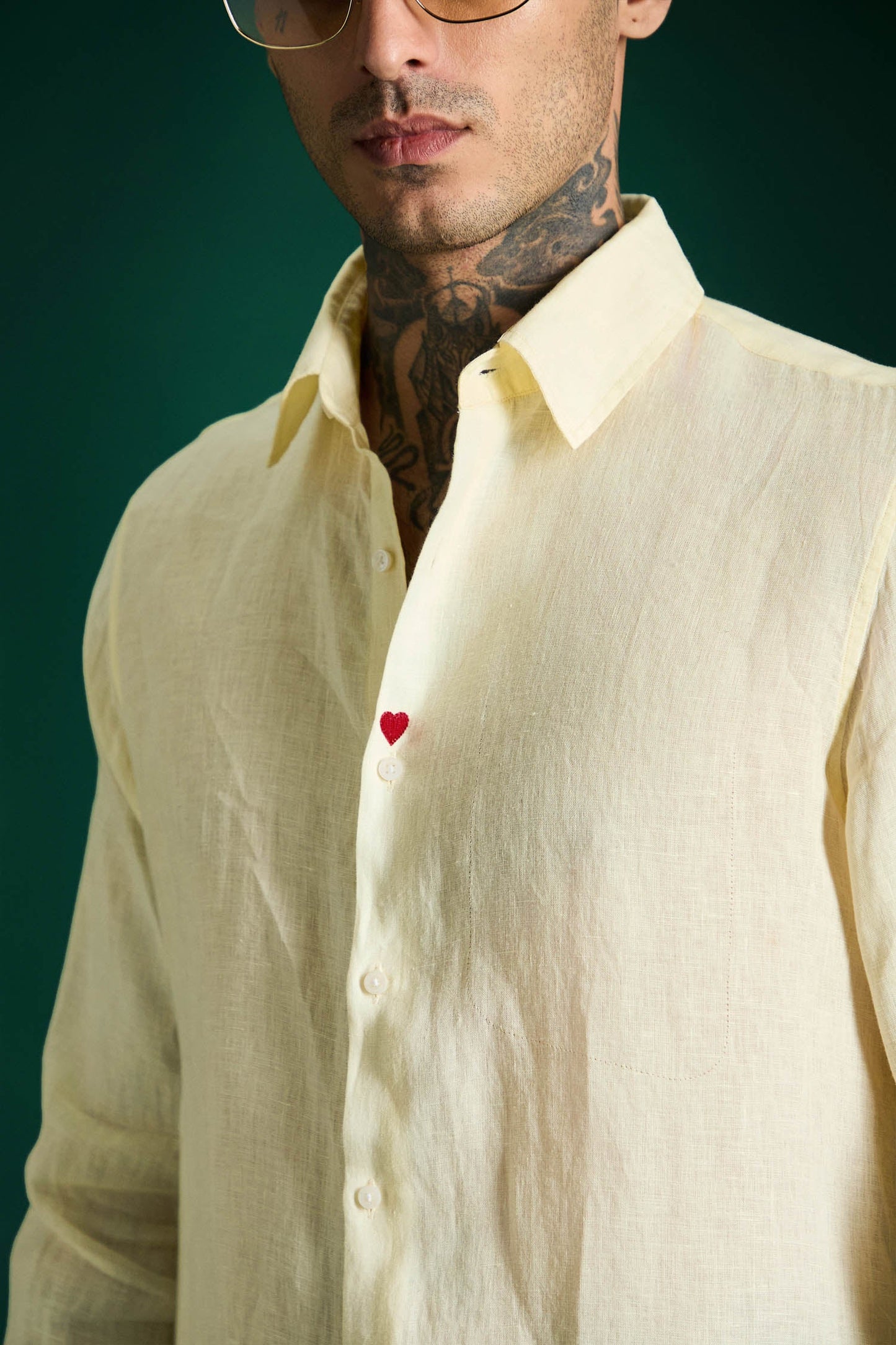 Heart Irish Linen Shirt - Mellow Yellow