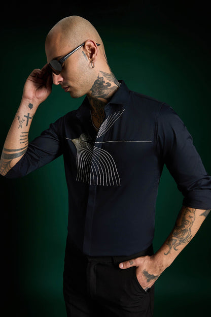Sparkler Hand Embroidered Designer Shirt - Navy