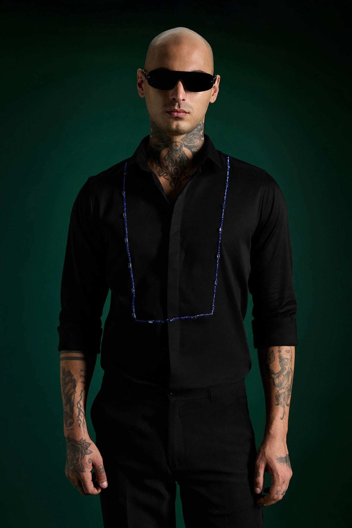 Forms- Hand Embroidered Designer Shirt - Black