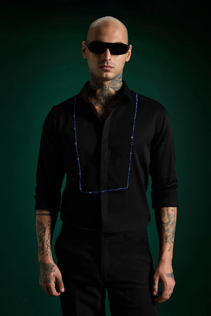 Forms- Hand Embroidered Designer Shirt - Black