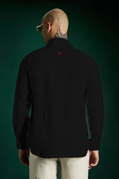 Heart Irish Linen Shirt - Black