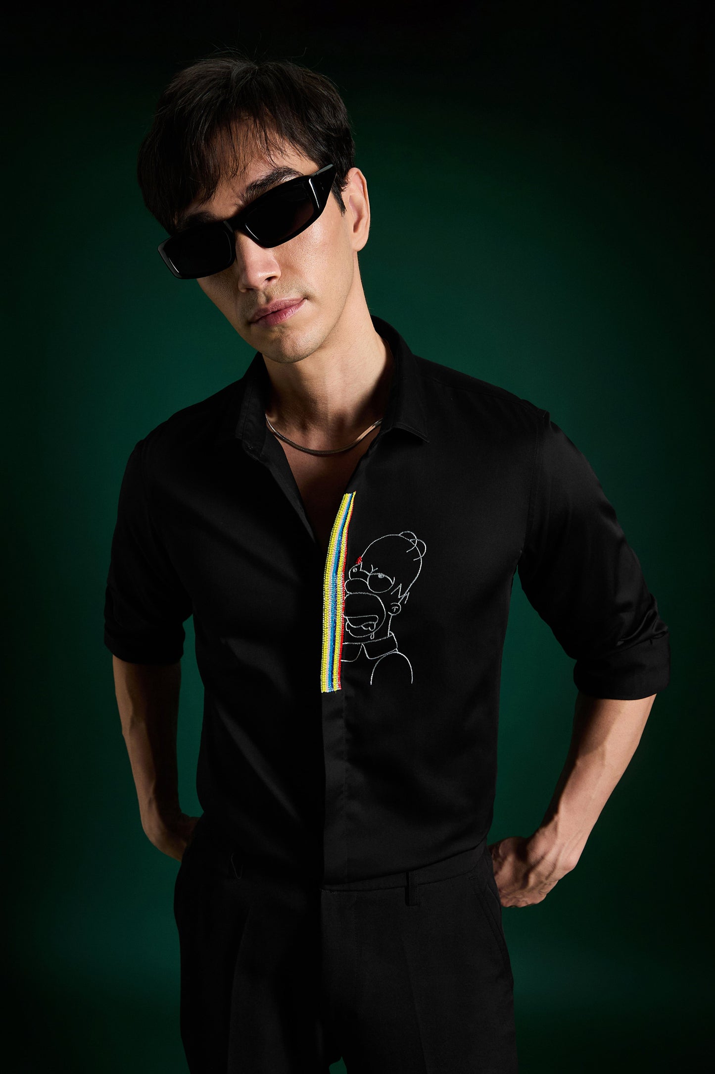 Static Brat Simpson Black - Hand Embroidered Designer Shirt