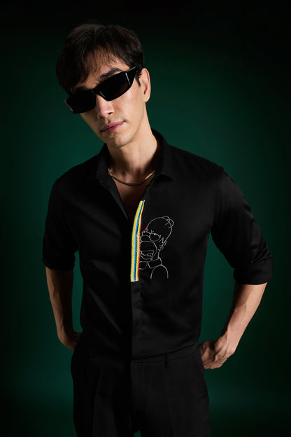 Static Brat Simpson Black - Hand Embroidered Designer Shirt