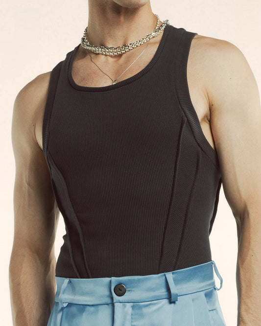 Trendy Men Halter neck vest with double hem (Black)