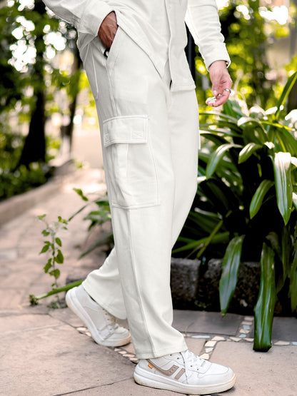 Cord Knit Textured Cream White Baggy Fit Cargo