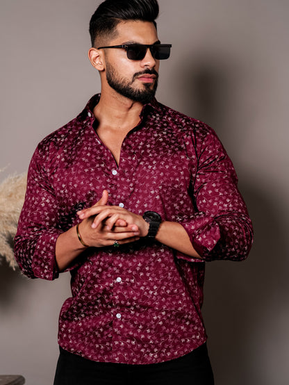 Maroon Satin Print Premium Shirt