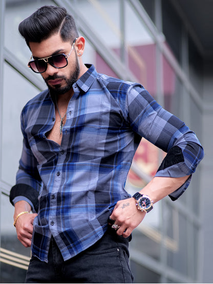 Vampire Blue Checkered Cotton Shirt