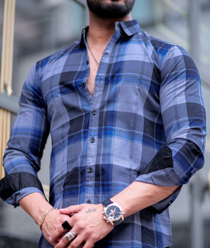 Vampire Blue Checkered Cotton Shirt