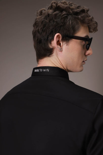 Silver Club Born to Win hand embroidered designer shirt Black