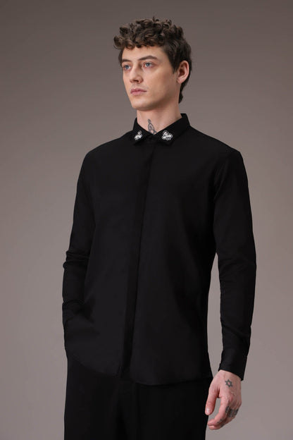 Silver Club Born to Win hand embroidered designer shirt Black