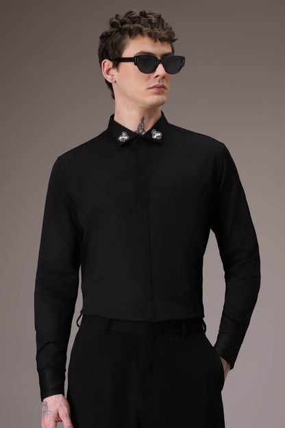 Silver Club Born to Win hand embroidered designer shirt Black