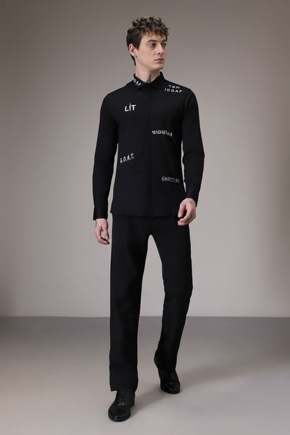 Idgaf hand embroidered designer shirt - Black