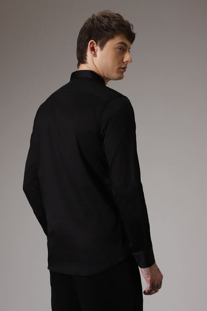 Pintuck hand embroidered designer shirt -Black