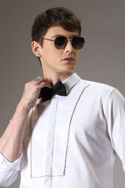Pintuck hand embroidered designer shirt -White