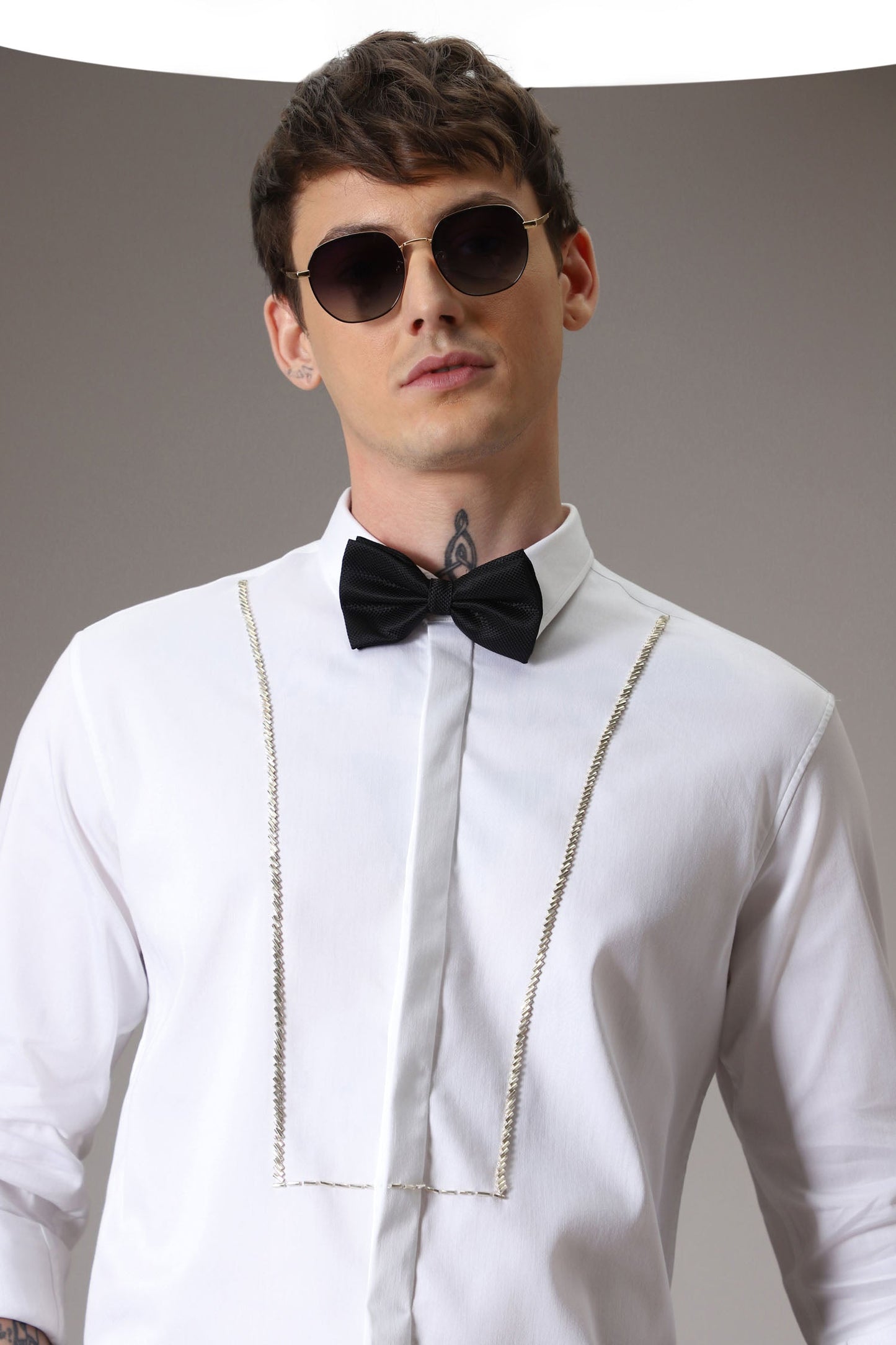 Pintuck hand embroidered designer shirt -White