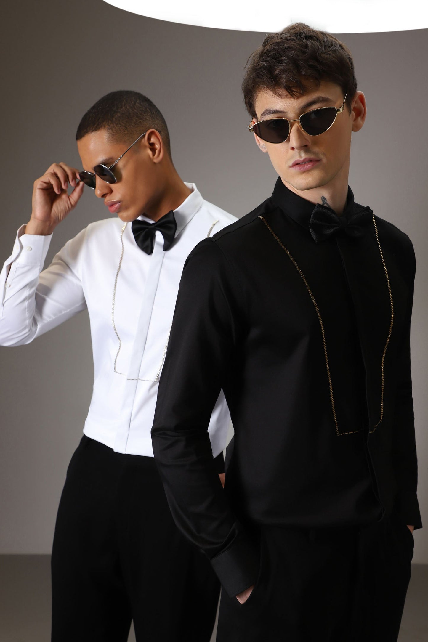 Pintuck hand embroidered designer shirt -Black