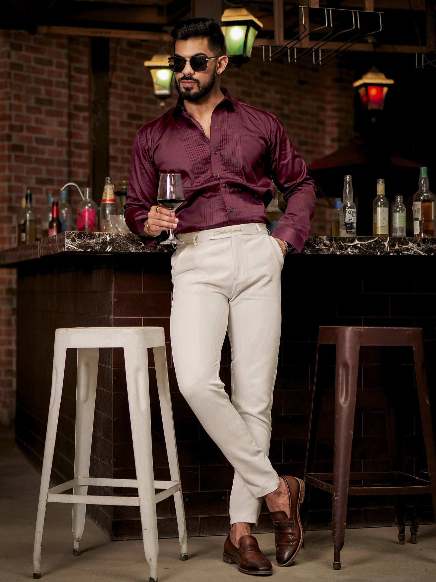 Wine Subtle Sheen Tuxedo Premium Giza Satin Cotton Shirt