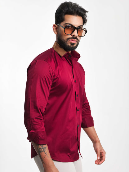 MAROON COLLAR SEQUENCE DESIGNER SHIRT FOR MEN'S