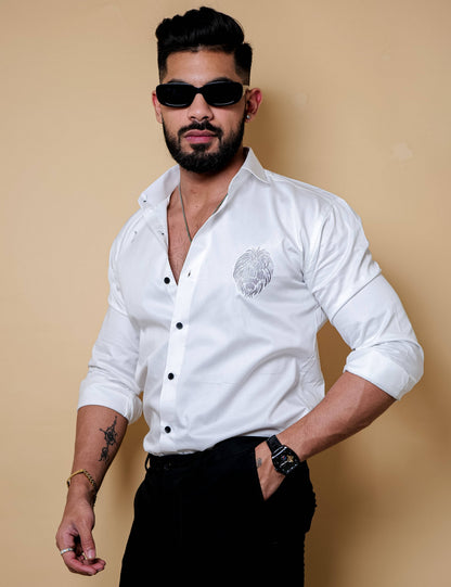 Mufasa Embroidered White Luxury Cotton Shirt