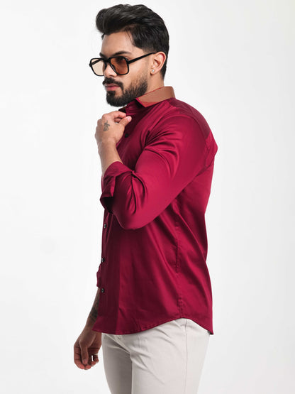 MAROON COLLAR SEQUENCE DESIGNER SHIRT FOR MEN'S