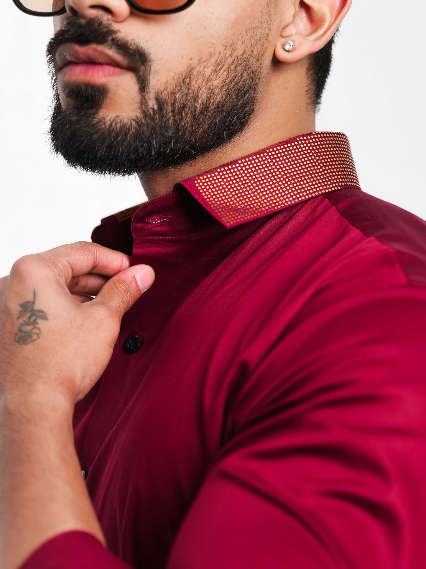 MAROON COLLAR SEQUENCE DESIGNER SHIRT FOR MEN'S