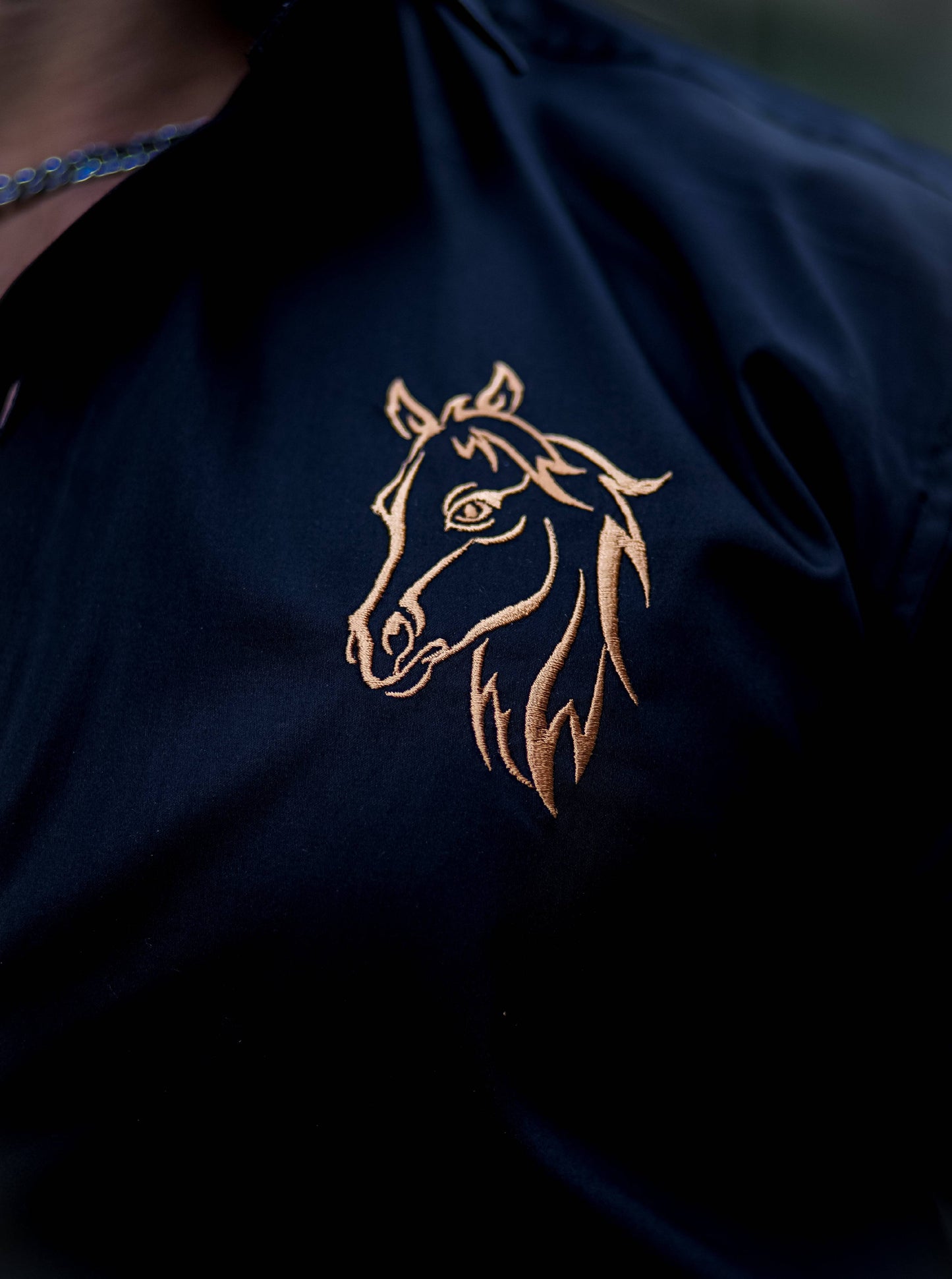 Horse Embroidered Black Luxury Cotton Shirt For Men