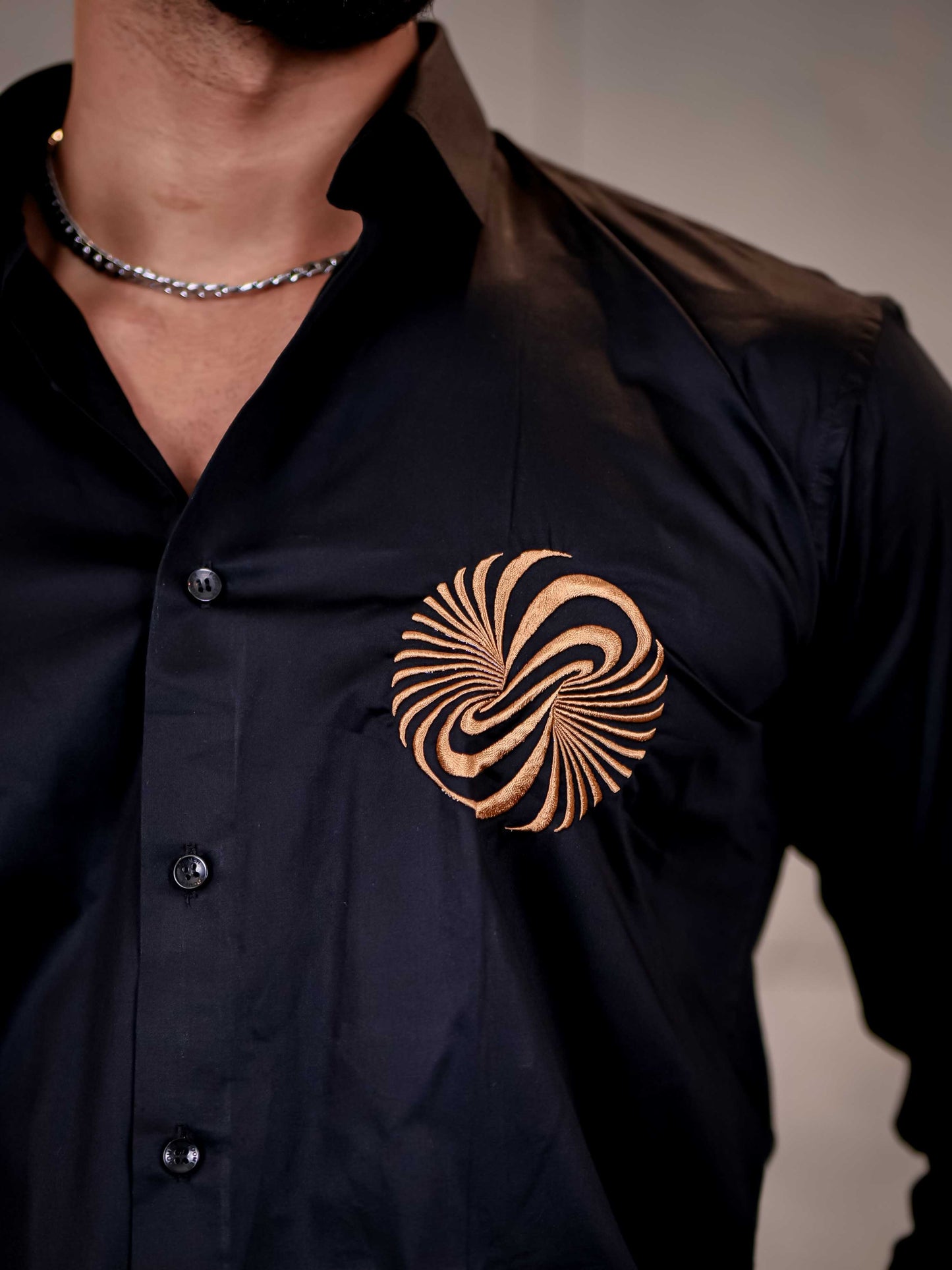 Black Money Attract Embroidered Premium Cotton Shirt For Men
