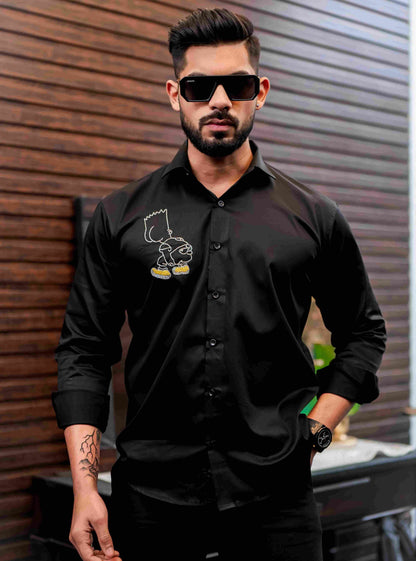 Black Rhinestone Party Satin Cotton Premium Shirt