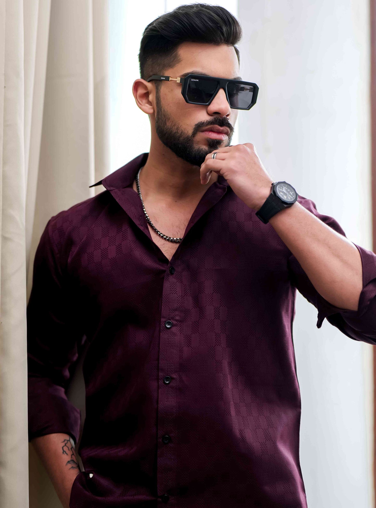 Maroon Texture Premium Cotton Shirt