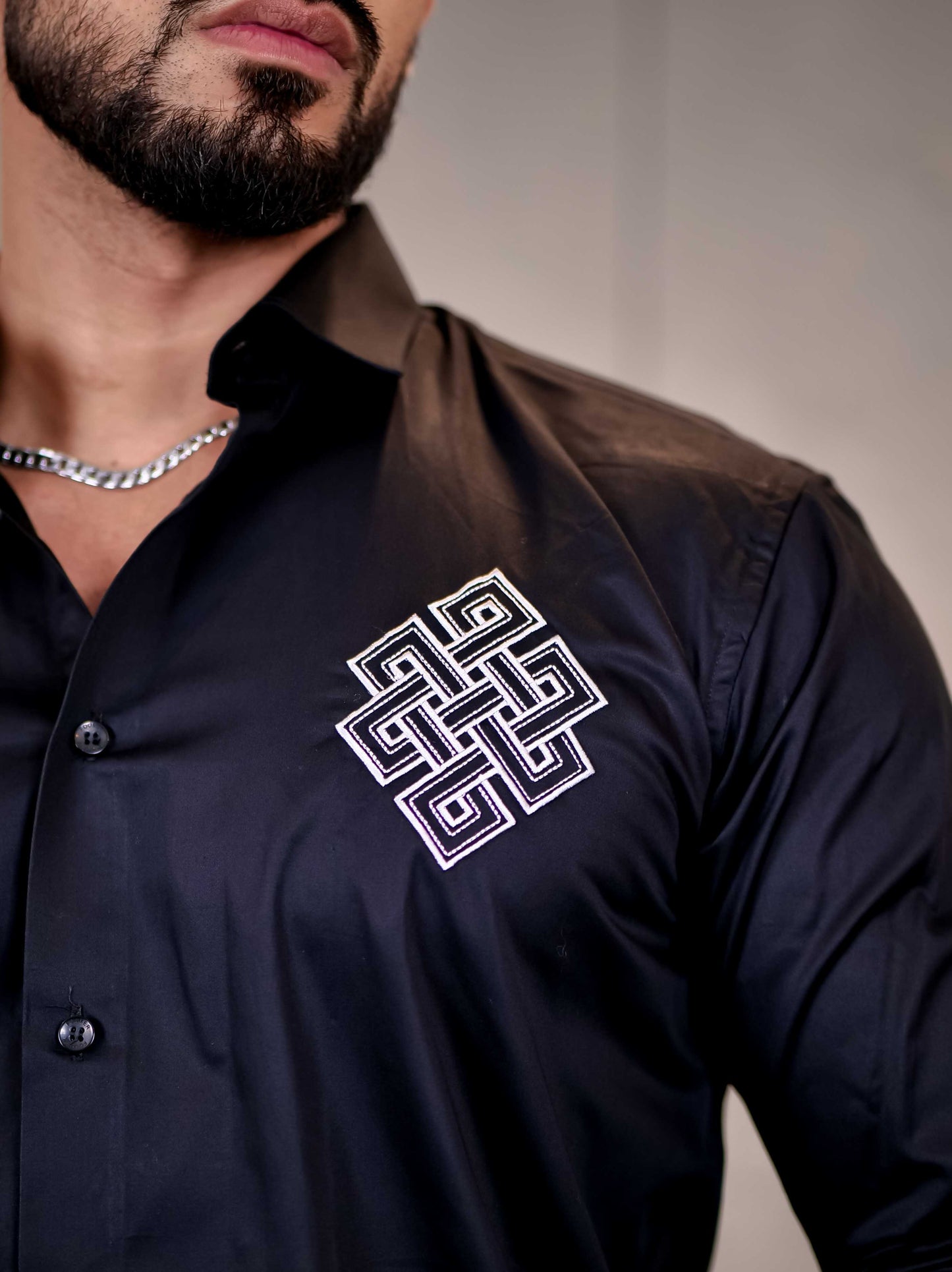 Black Embroidered Premium Cotton Shirt For Men