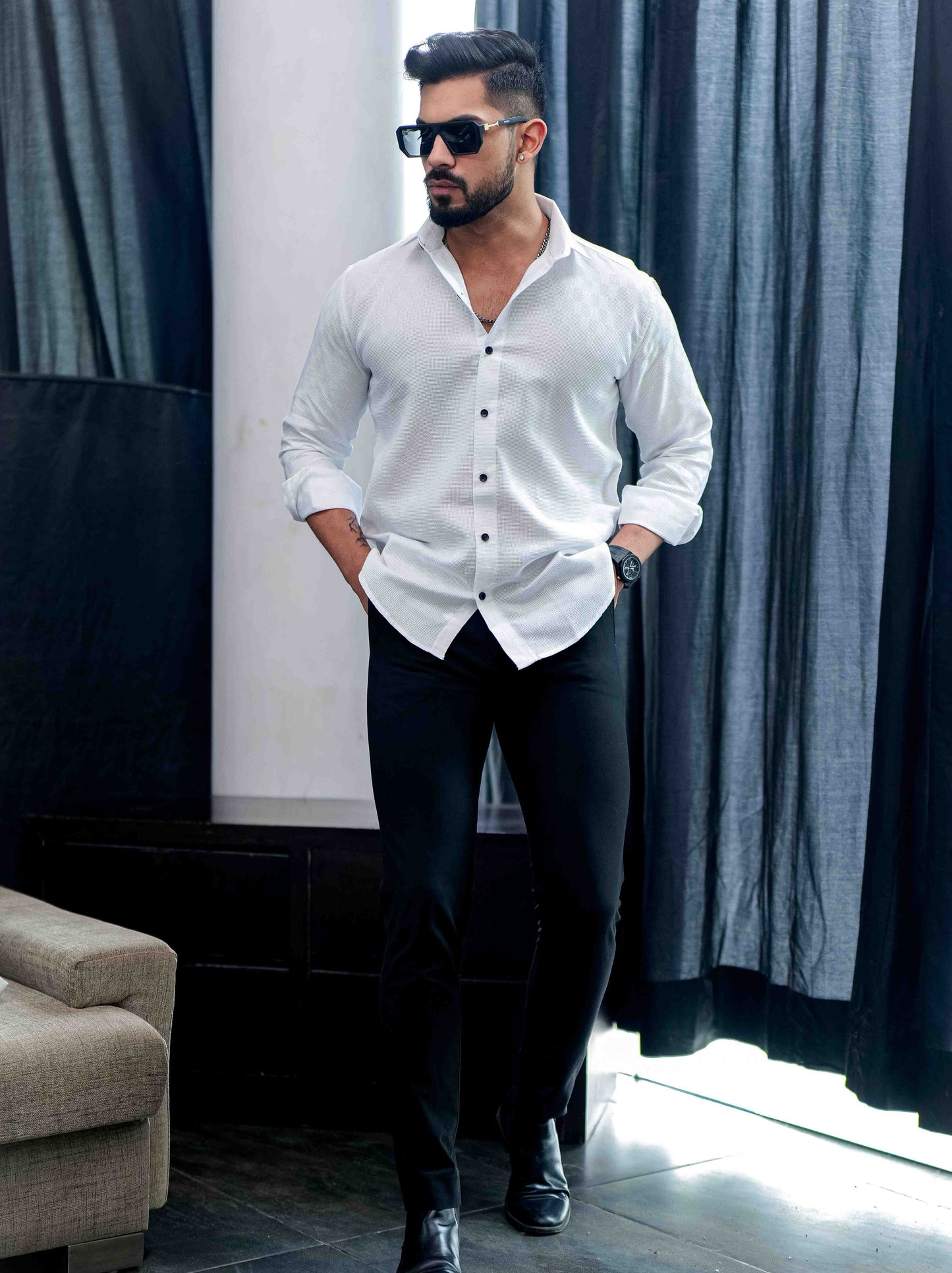 White Texture Premium Cotton Shirt