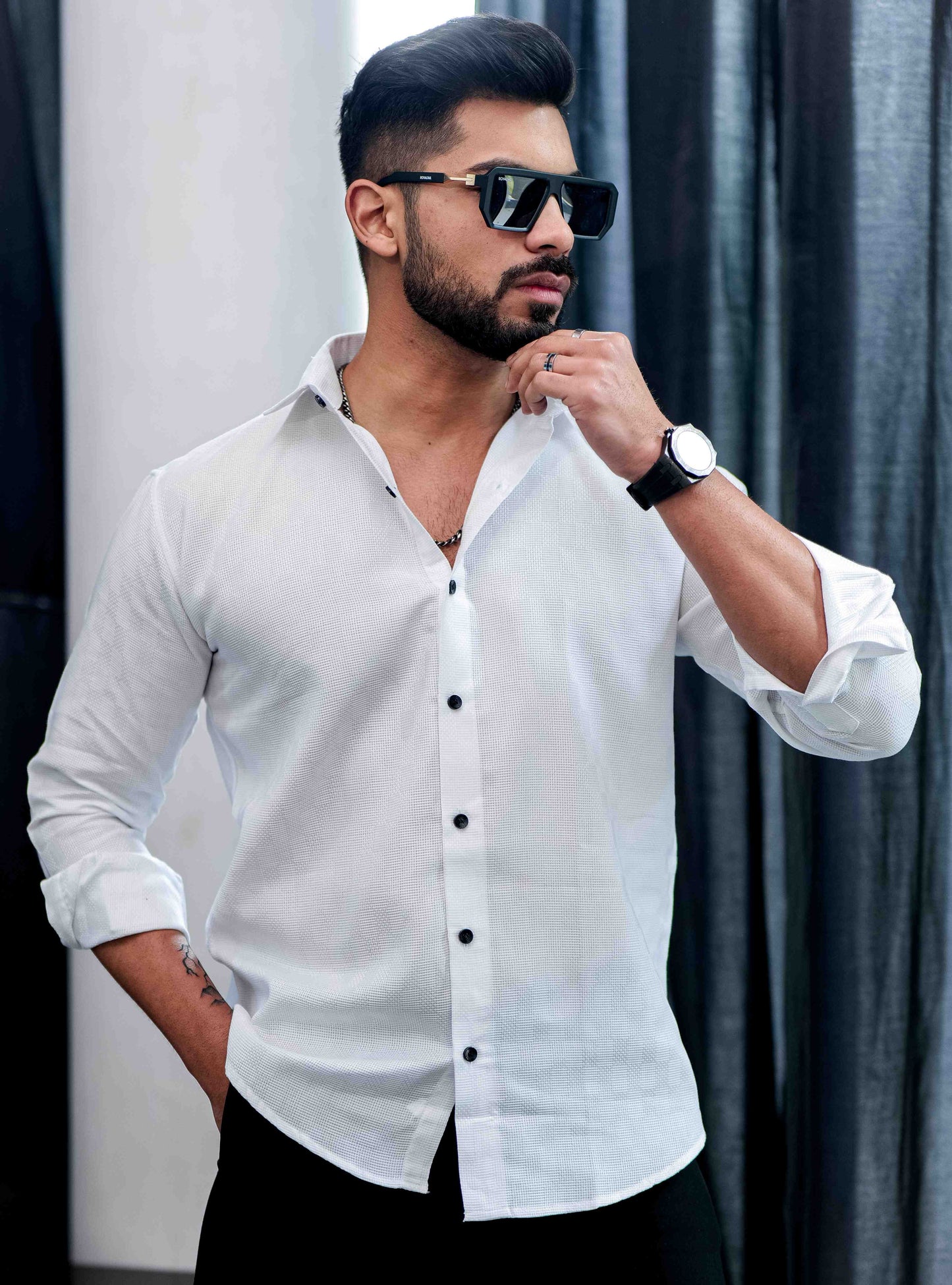 White Texture Premium Cotton Shirt