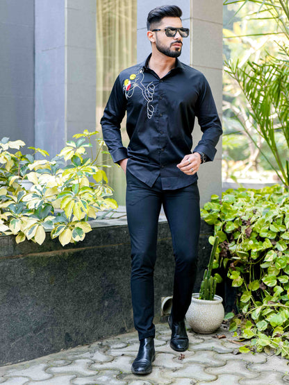Black Rhinestone Party Satin Cotton Premium Shirt