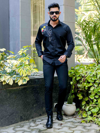 Black Rhinestone Party Satin Cotton Premium Shirt