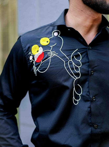 Black Rhinestone Party Satin Cotton Premium Shirt