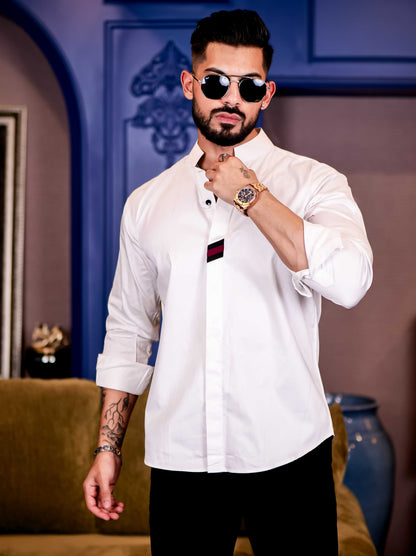 White Cut n sew Premium Cotton Shirt For Men
