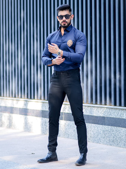 Mufasa Golden Embroidered Blue Premium Shirt For Men
